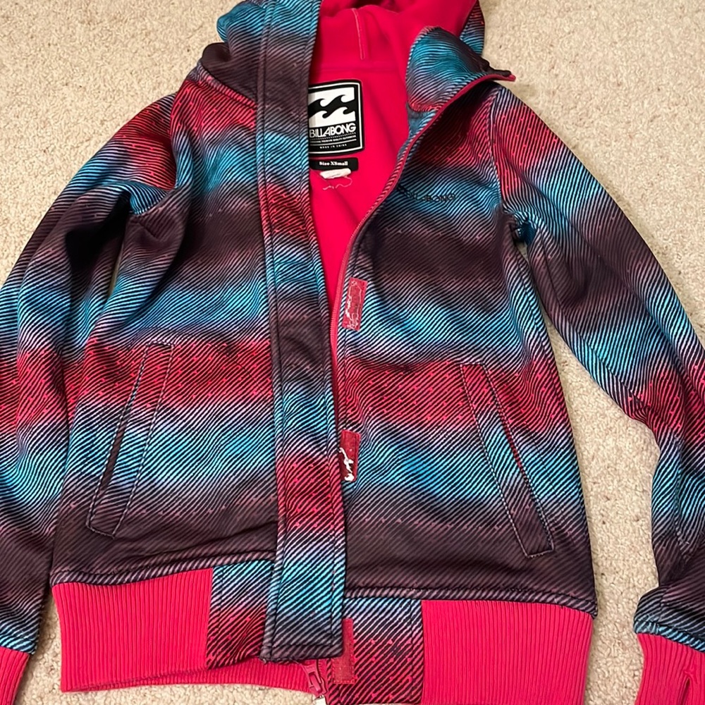 Woman’s sweater zip up colorful and warm size small